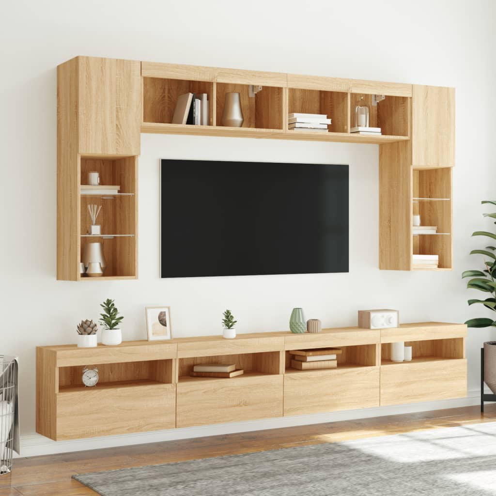 Vidaxl Wall-Mounted TV Cabinets With LED, 2 Pcs., Sonoma Oak, 60X30X40 Cm