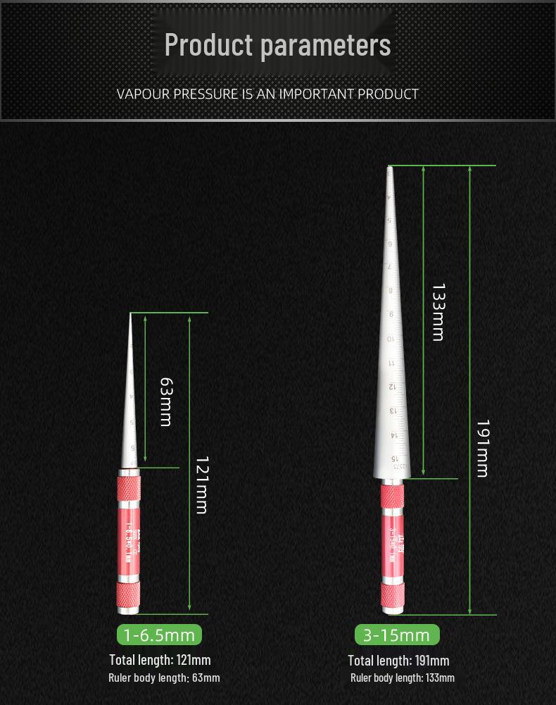 Mountain Measurement Tapered Bore Gauge: 1-6.5mm & 3-15-30-45-60mm Inner Diameter Plug Gauge