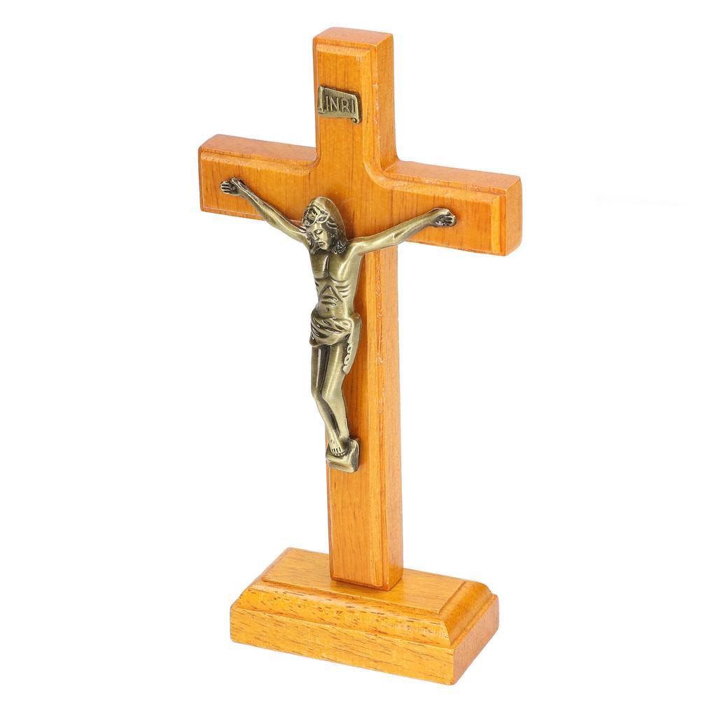 Crucifix Wooden Hand Made Standing Catholic Jesus Crucifix Wall Cross Religious Prayer Display Decoration With Base
