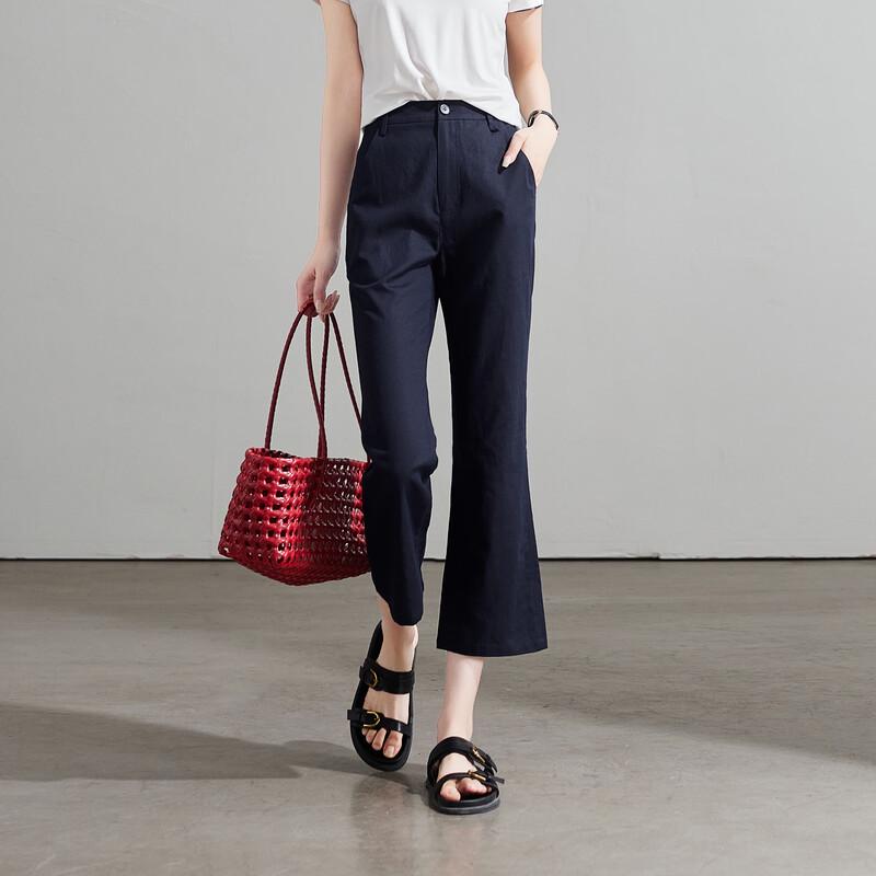 SOFSIL Women s High-Waisted Cotton Linen Flare Cropped Pants 28/L