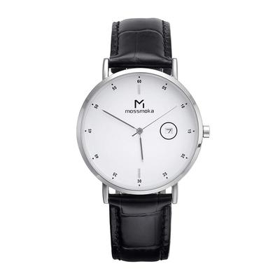 MSMK 2020 Läder Datum Affärs 40mm Vit Vatten 20mm Äkta Läder Dag Present Herrklocka, Modell, Analog, Display, Stil, Prisvärd, Populär, Urtavla,