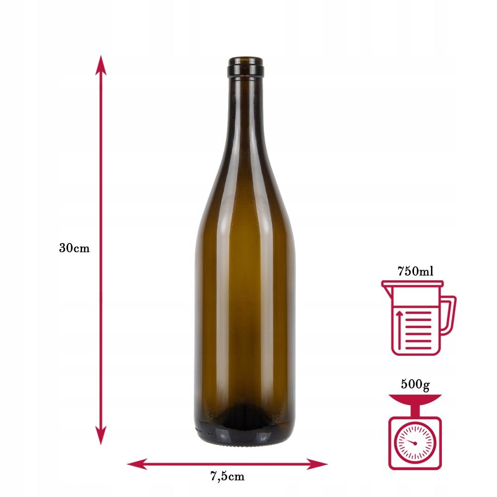 10X Butelki Szklane Burgundy 0,75L Na Wino Korek