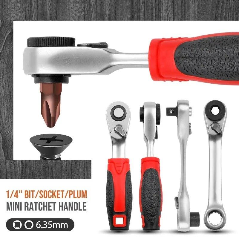 LiTuiLi Mini 1/4" Ratchet Wrench Double Ended Quick Hex Torque Spanner Set Rod Screwdriver Bit Tool Socket Ratchet Handle Wrench