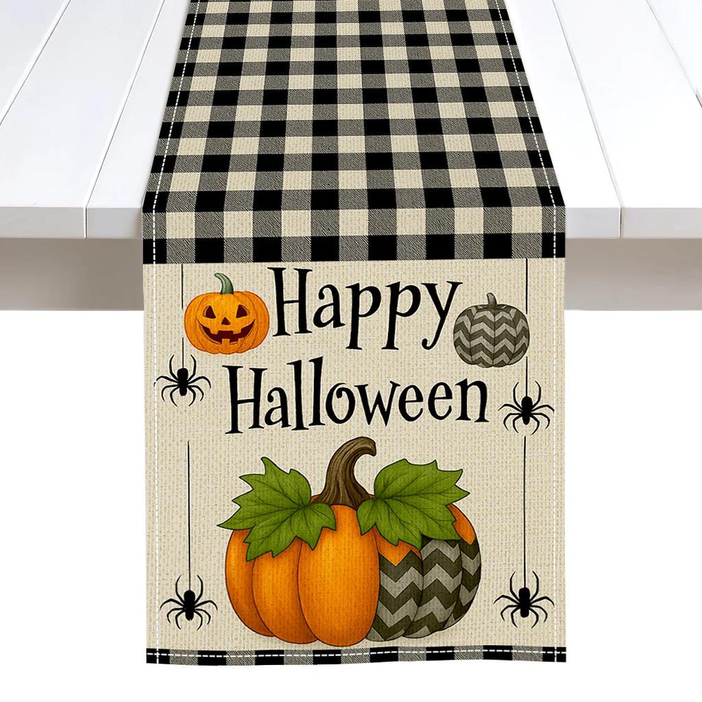 Halloween Kürbis Weihnachtsbaum Illustration Tischläufer Heimdekoration Langlebige Küchen Esstischläufer Partyzubehör