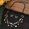 New color painting oil small flower blackened necklace earrings set personalized high-end women's banquet set
