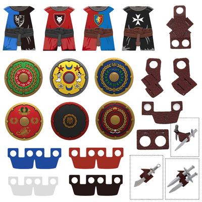 Middeleeuws Kasteel Romeins Bouwsteen Soldaat Figuur Accessoires Rond Schild N3052-55 Zwaard Schede Mantel Rok Pantser Mantel Q069