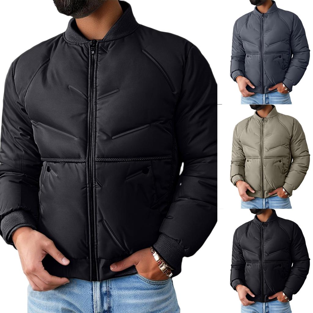 Men's Baseball Collar Thickened Windproof Keep Warm Down Cotton-Padded Jacket Coat