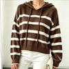 Women's Hooded Striped Pullover Knit Sweater for Fall Winter