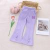 Girls Autumn Flared Casual Pants with Cartoon Print Trendy Sweatpants