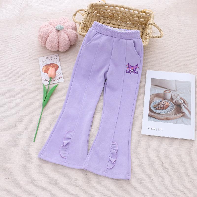 Girls Autumn Flared Casual Pants with Cartoon Print Trendy Sweatpants