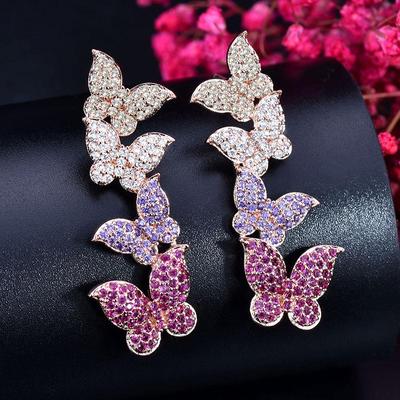 Orecchini pendenti con piccoli zirconi pavimentati a forma di farfalla di colore misto moda WWJ