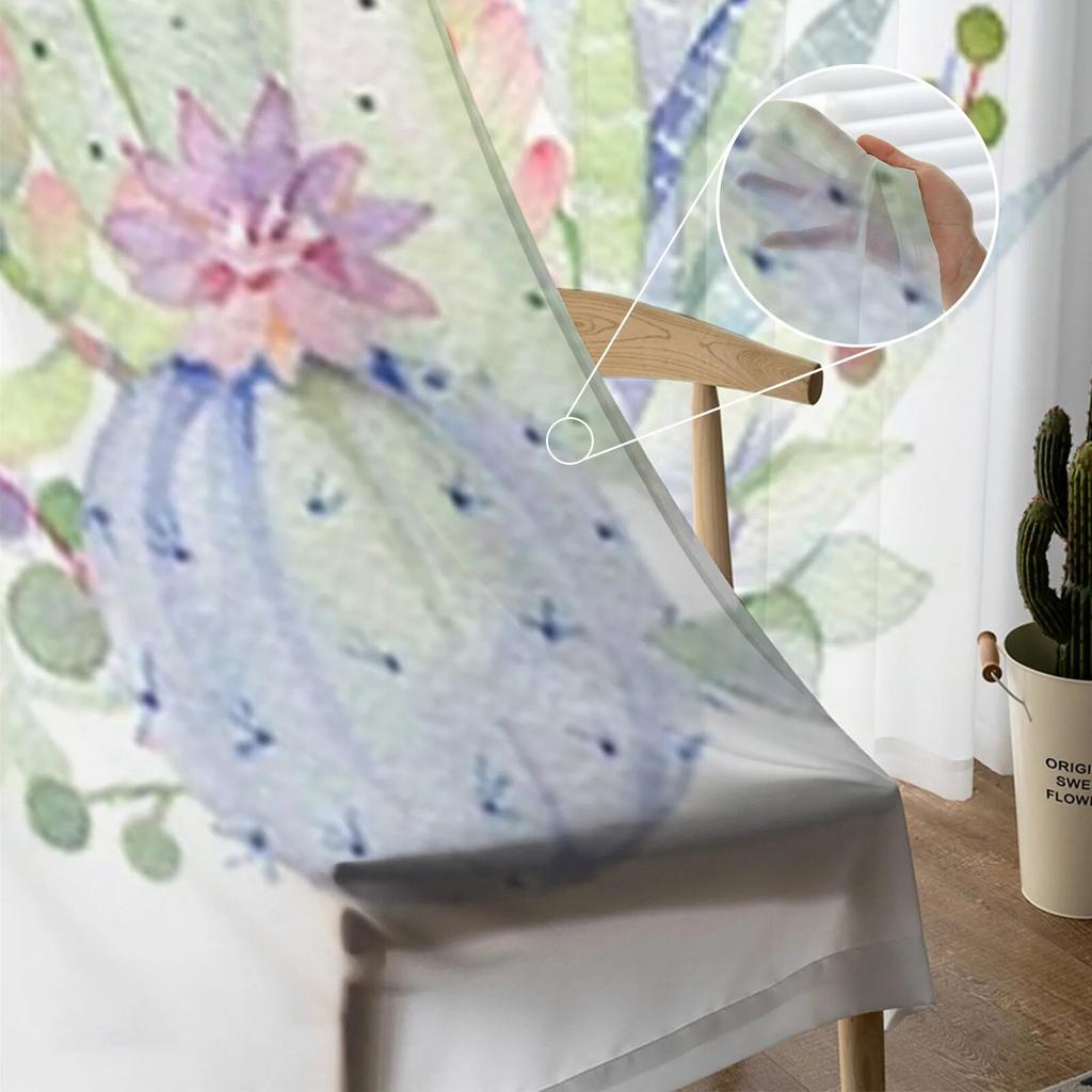 Succulents Painted Watercolor Sheer Curtains Bedroom Voile Curtain Living Room Window Sheer Curtains Kitchen Tulle Drapes