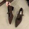 2026 New Winter Cotton Women Mary Jane Shoes Fashion Shallow Pointed Toe Shoes Concise Square Heels Shoes Luxury Low Heel