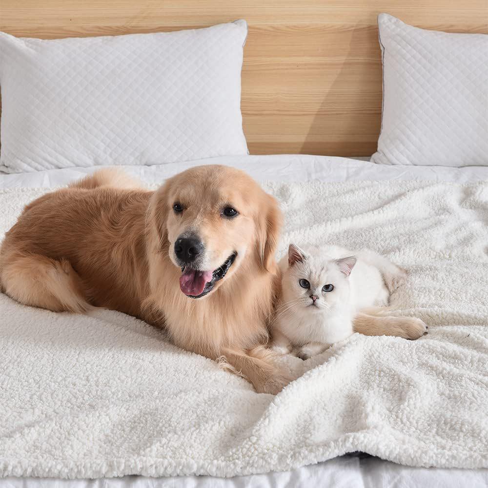Pet Waterproof Sherpa Blanket - Paw Print Design, All-Season Warmth