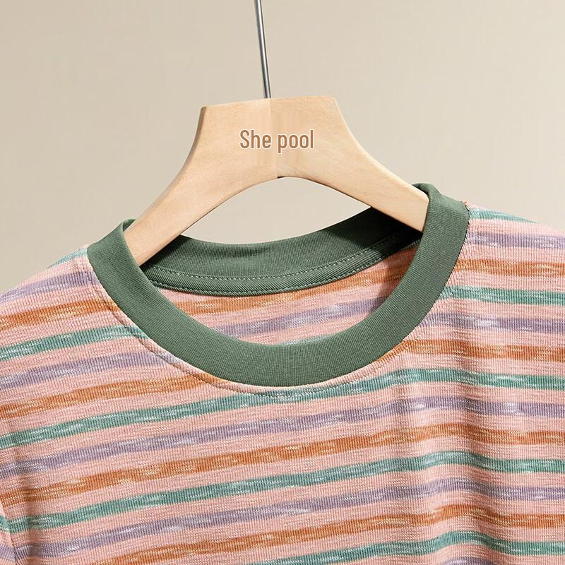 Women's Sweet Striped Round Neck Crop Top