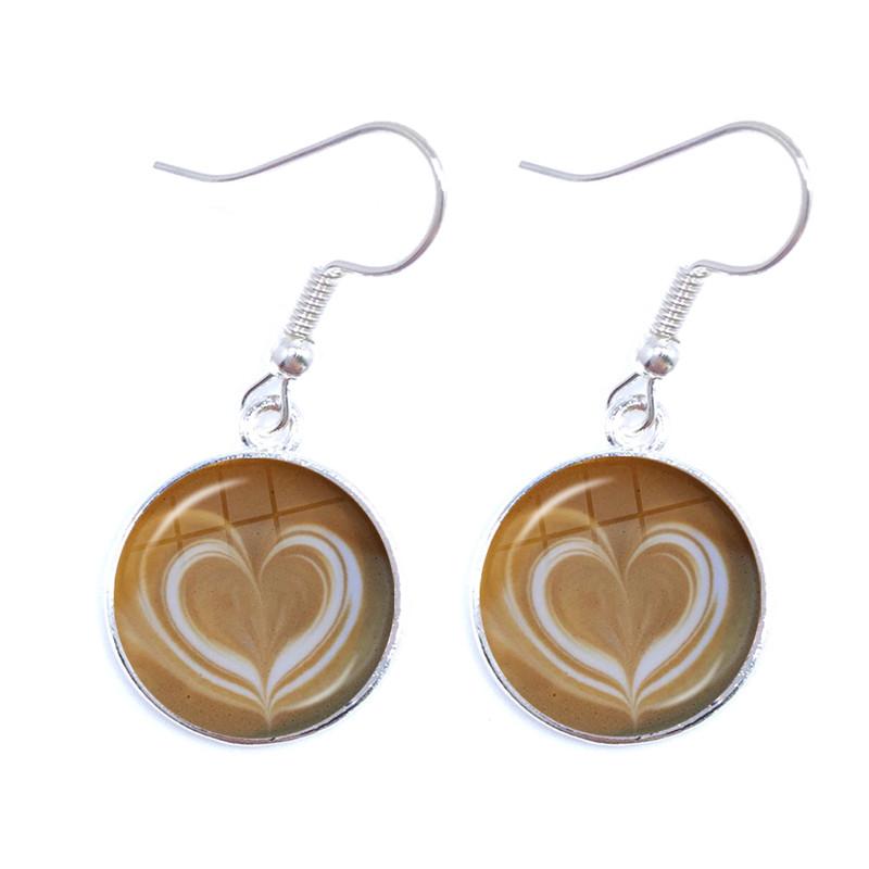 Coffee Latte Carving Love Heart Art Drop Earrings Chocolate Printing Flower Charm Jewelry For Women Gift Wholesale