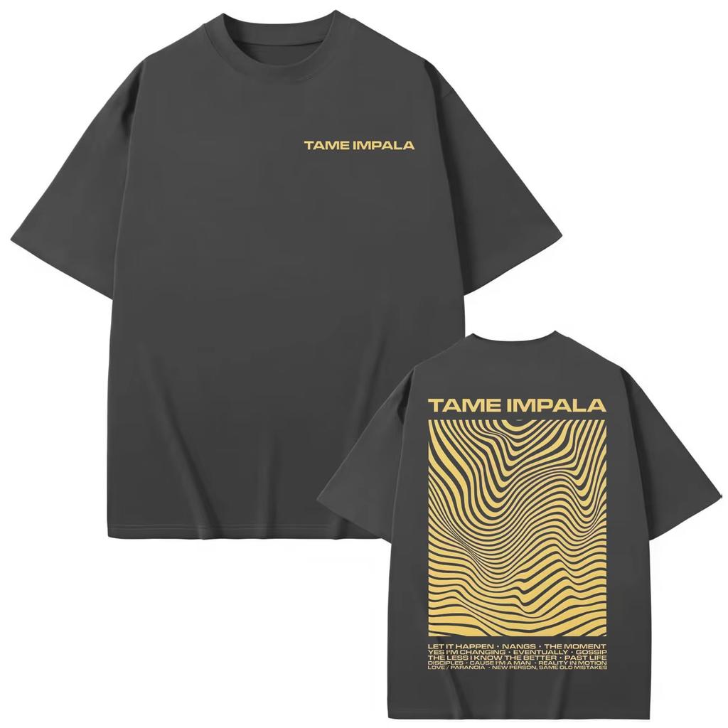 Ankunft Rock Band Tame Impala Merch Grafikdruck Baumwoll T-Shirt Unisex Herren Damen Rundhals Kurzarm Oversized Lässige Oberteile