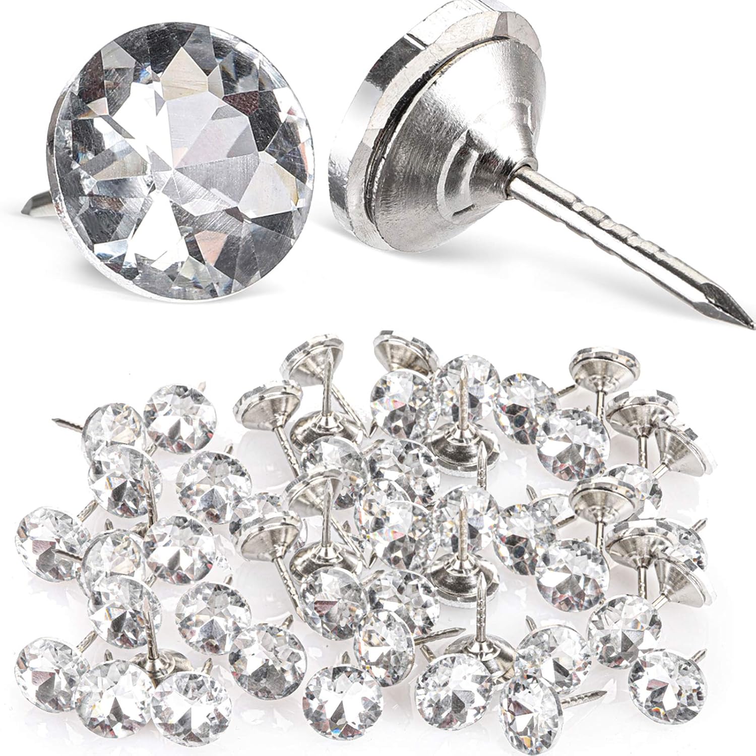 Yopay 100 Штук Алмазные Хрустальные Мебельные Гвоздики для Мебели, Швейные Гвозди Кнопки Декоративные Кнопки-Гвоздики, 16 мм Прозрачные Диван Кровать Мебель Изголовье