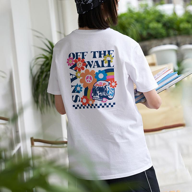 Vans Floral Letter Print Crew Neck Short Sleeve T-Shirt Women Tops White VN0A7Q2CWHT