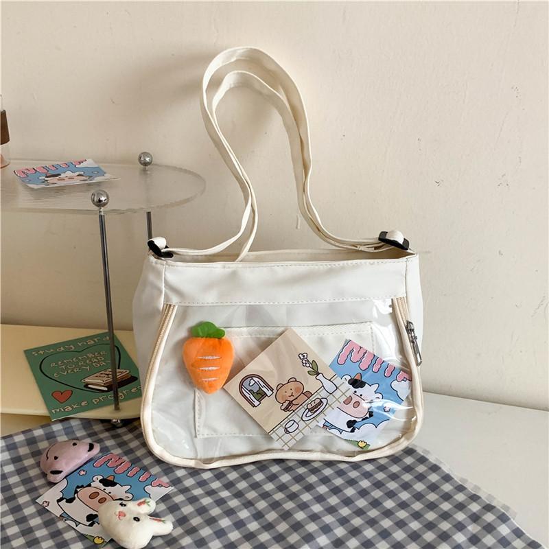 Nylon Square Shoulder Bag With Transparent Compartment For Daily Casual Use