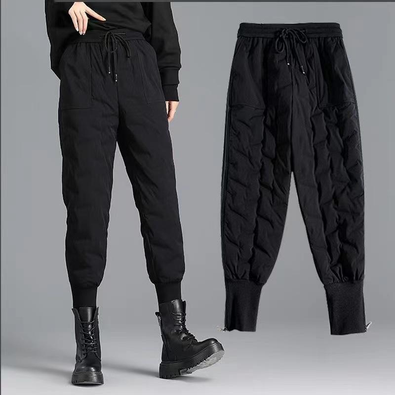 Women Winter Sports Pant Solid Color Elastic Waistband Leisure Versatile Pants Warm Comfortable Trousers