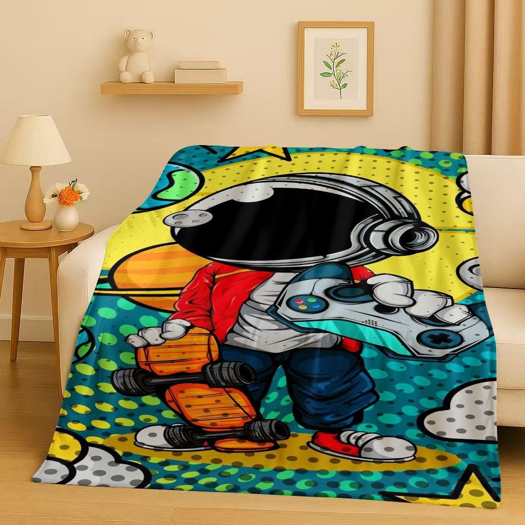 3D Cartoon Astronaut Spaceman Planet Flannel Blanket,Ultra Soft Plush Throw for Home Bedroom Bed Sofa Cover Kid Christmas Gift