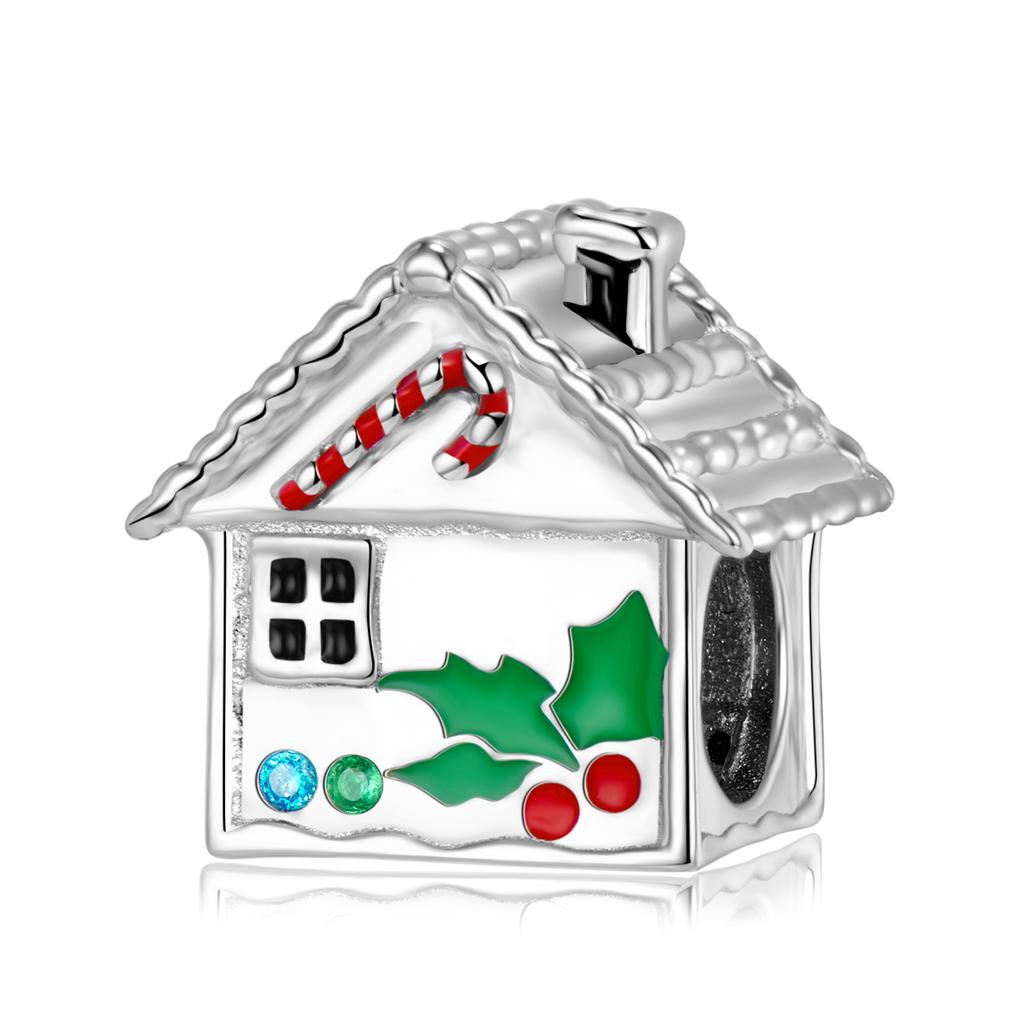 Świąteczny niedźwiedź Candy House Bell 925 srebrna bransoletka Charm dla kobiet tworzenia biżuterii wisiorek CZ dynia samochód łańcuch bezpieczeństwa koraliki