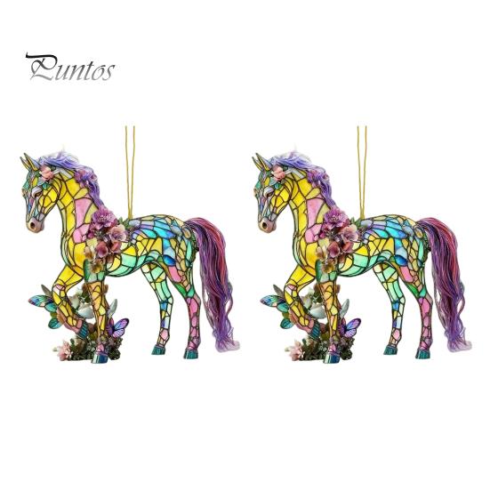 Fade-resistant Horse Pendant 2Pcs 2D Acrylic Animal Charm Christmas Wall Art Accessory Tree Door Window Hanging Ornament Automotive Decoration