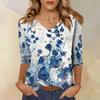 Women's Tops Three-quarter Sleeve Shirt V-neck Loose Casual Shirt Print T-shirt