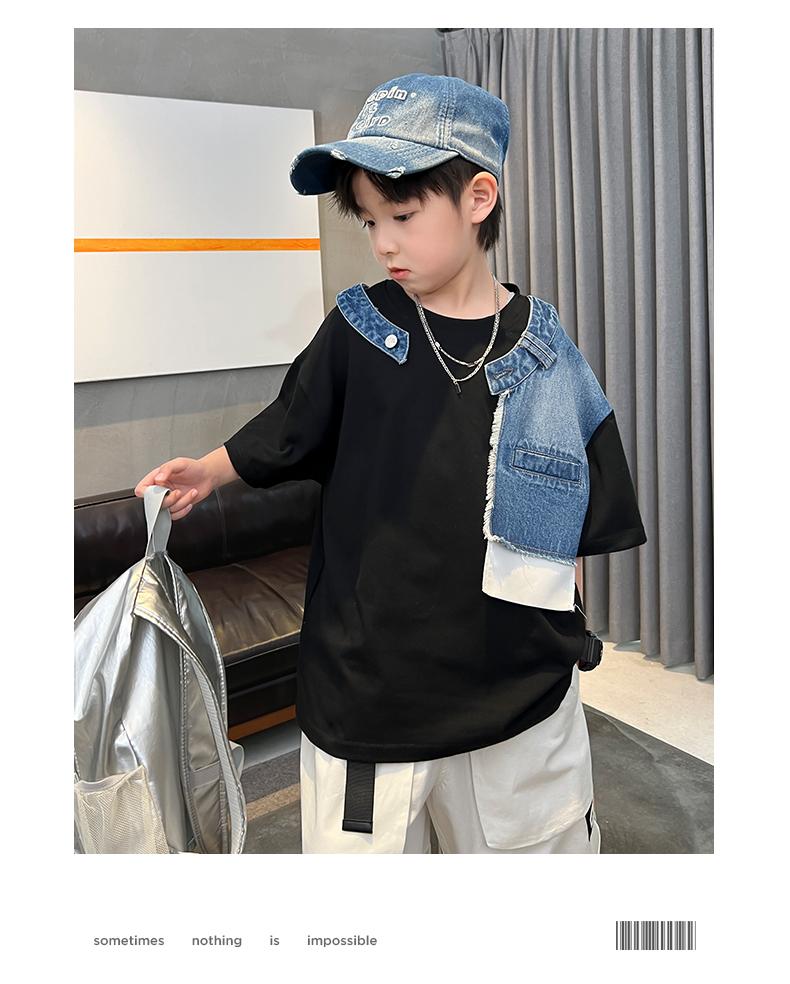 Boys' summer clothes short sleeved T-shirt 2026 new children's summer top, mid size children's summer style, cool and trendy, explosive street trend