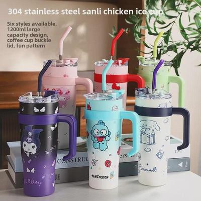 New 40oz Cartoon Thermos: Large Capacity Stainless Steel Cup with Handle and Straw