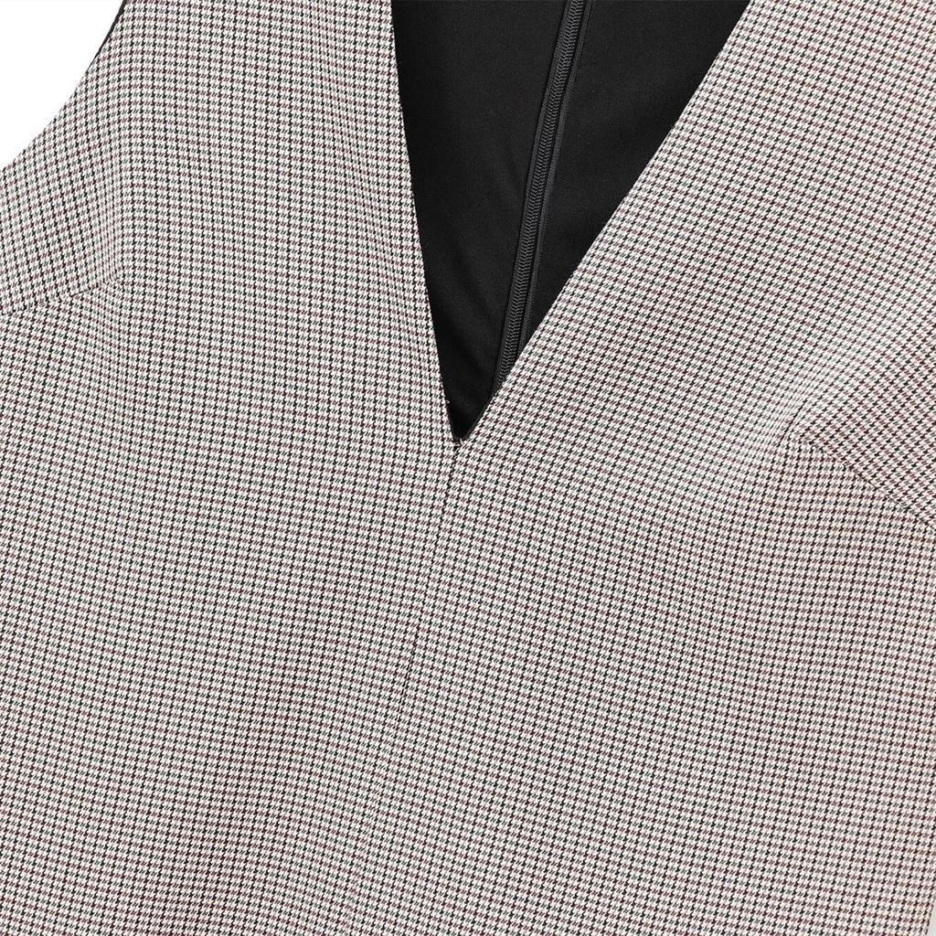 2025 Spring Women's V-Neck Belted Plaid Pleated Vest Dress