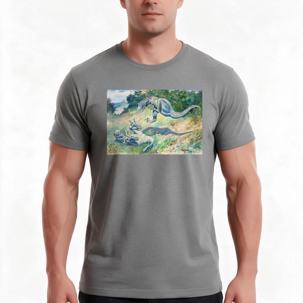 Leaping Laelaps By Charles R Knight Dinosaur Painting Tshirt Summer Casual Cotton Tee Oversized Streetwear Tops