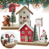 Christmas Showcase Display Mini Village House Figurine, Winter Scene Ornament with Snowman Hand Painted Wood Town Bear & Mailbox, Nordic Style Desktop