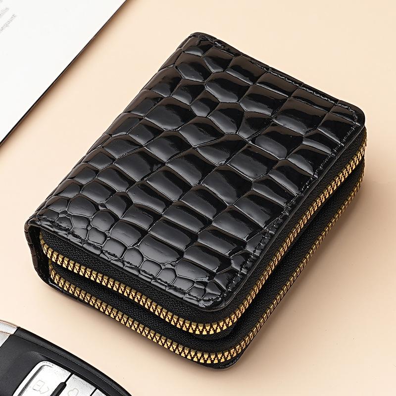 Women's Crocodile Pattern Accordion Zipper Card Holder & Coin Purse - Multi-Card Slots, Large Capacity