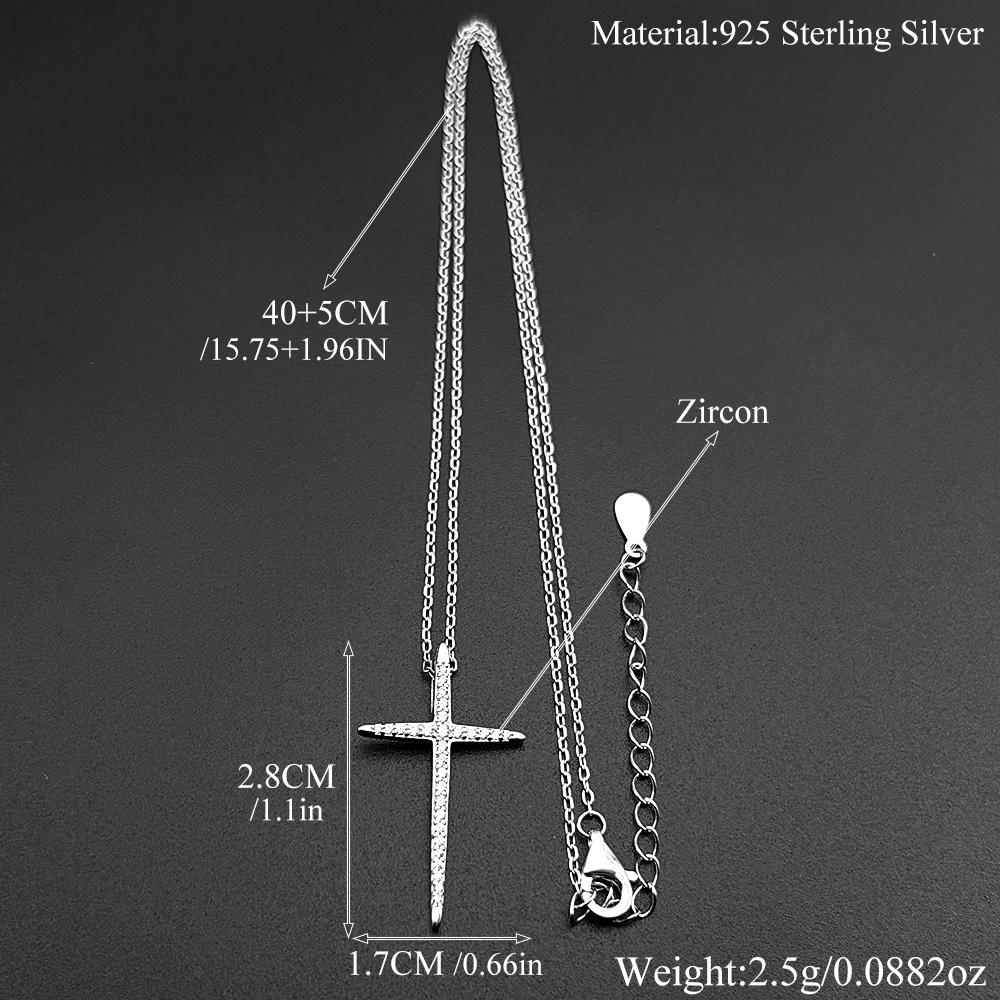 925 Sterling Silver Elegant Zircons Cross Pendant Necklace For Women Men Christian Clavicle Chain Party Jewelry Fine Gifts