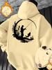 Men Fishing Sports Hoodie Fisherman Silhouette Outdoor Print Black Oversized Pullover Streetwear Sweatshirt Autumn Winter