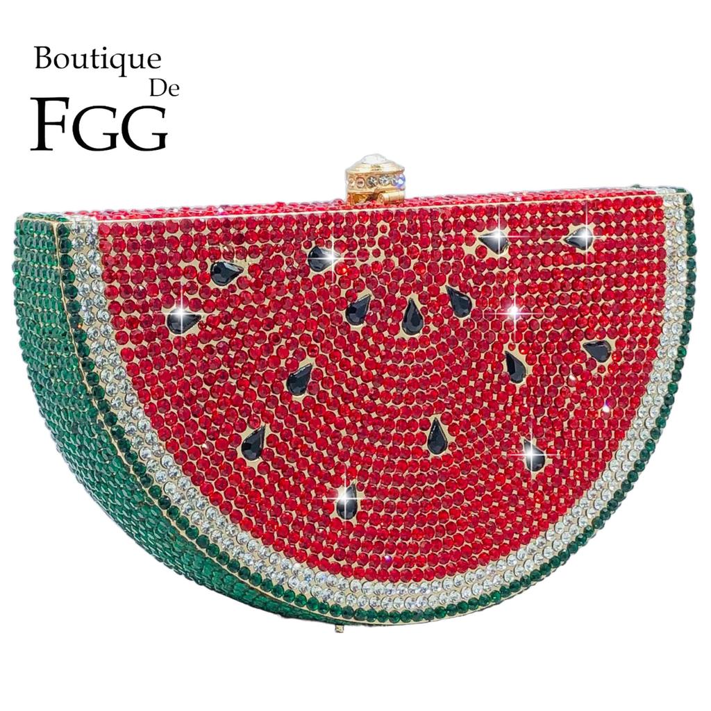 Boutique De FGG Notelty Watermelon Slice Clutch Purses, Women Formal Evening Handbags, Rhinestone Purses and Handbags for Party