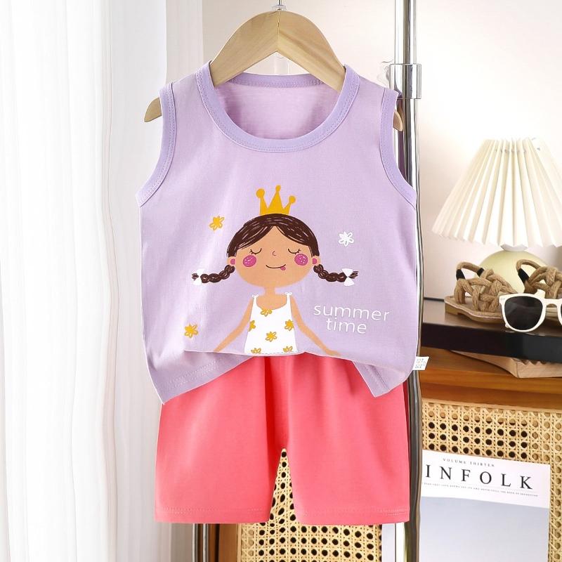 2pcs/set Children Sets Kids Cartoon Vest Suit Summer Sleeveless Tank Tops + Shorts Set Toddler Baby Boys Girls Outfits Clothes