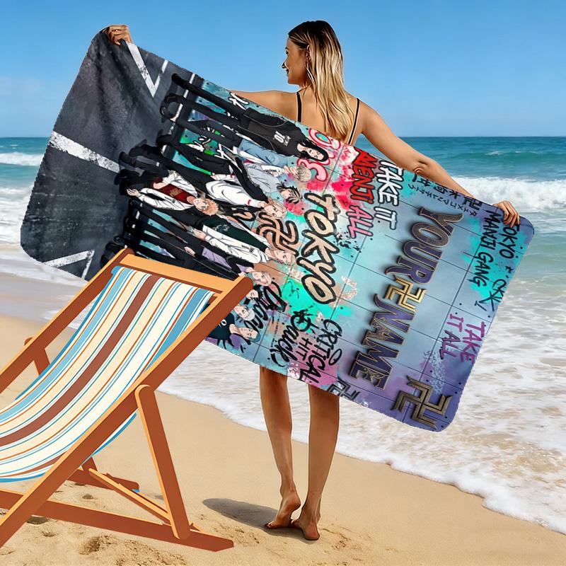 Name Custom Tokyo Revengers Print Beach Towel, Large Soft Quick Dry Towel for Beach Camping Swimming