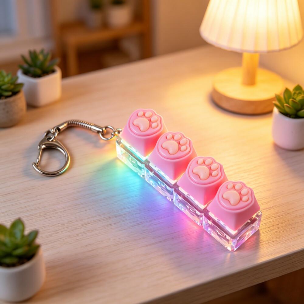 NEUER LED-Tastatur-Schlüsselanhänger Fidget Spielzeug Kristall Clicker Sensorisches Spielzeug zur Stressbewältigung Tastatur-Schlüsselanhänger Fidget Spielzeug für Erwachsene Kinder