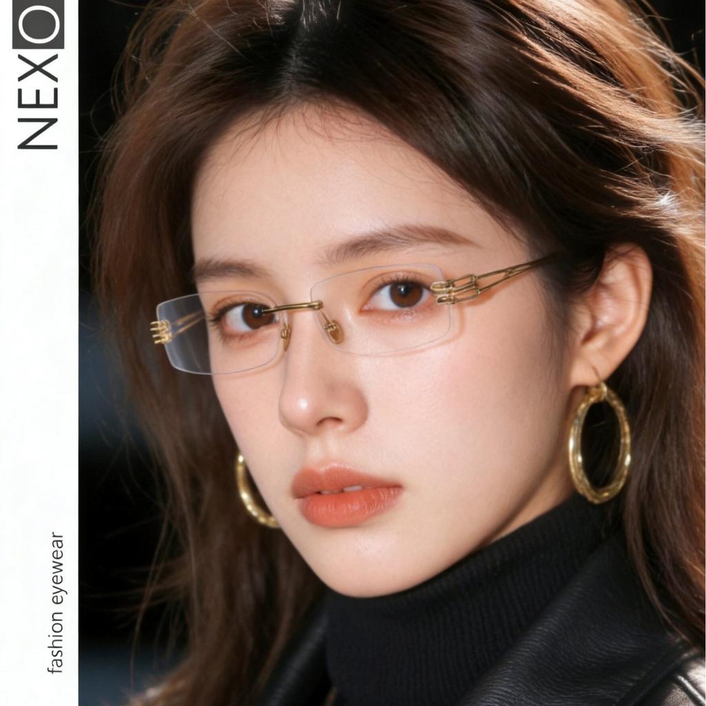 Fashion Frameless Square Color Changing Myopia Glasses for Women Men Anti Blue Light Photochromic Myopia Glasses Luxury Near Sight Eyeglasses