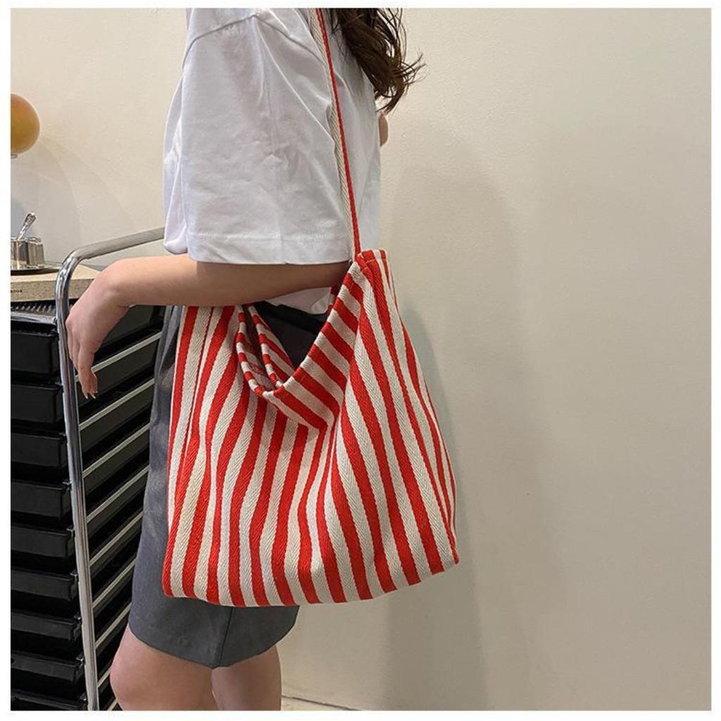Handbag, Simple and Fresh Striped Bag, Shoulder Bag, Casual and Fashionable Large Capacity Shopping Bag