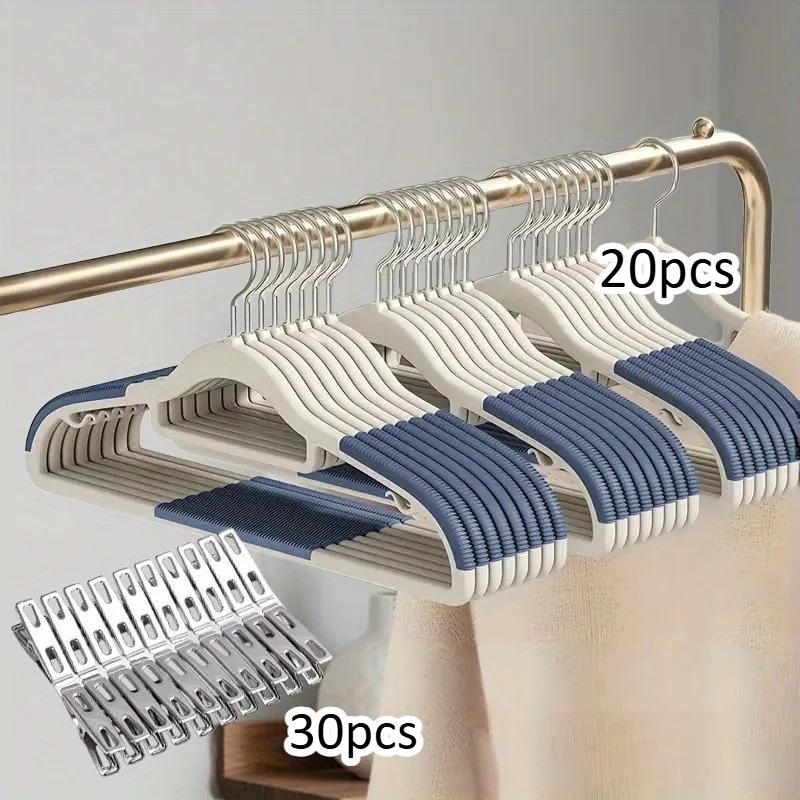 50 Sets (20 Hangers and 30 Clips), Heavy-duty Hangers for Wardrobes, Anti Slip and Durable, Multiple Colors
