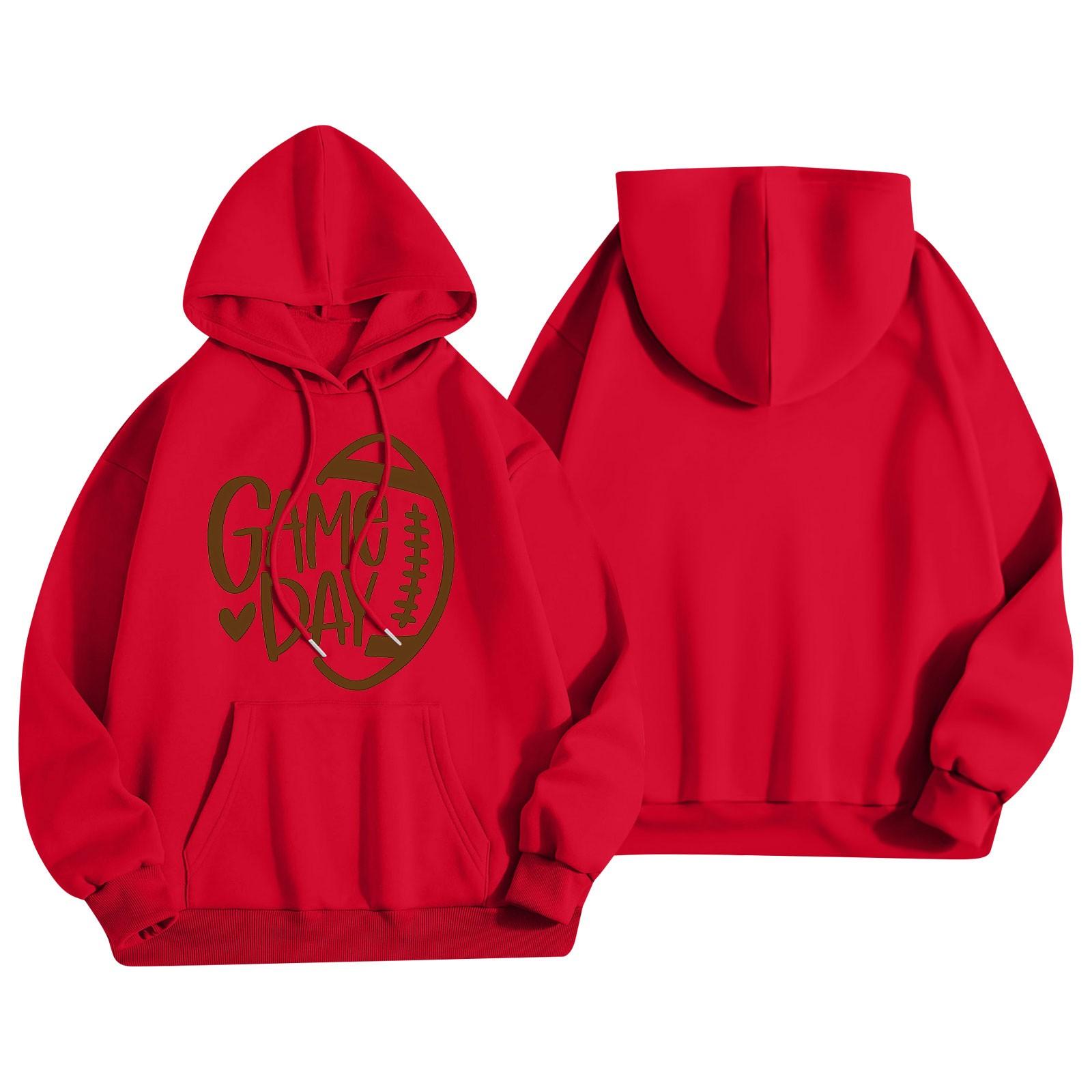 

Женская модная легкая толстовка с длинными рукавами и карманами с принтом регби XXXL красный