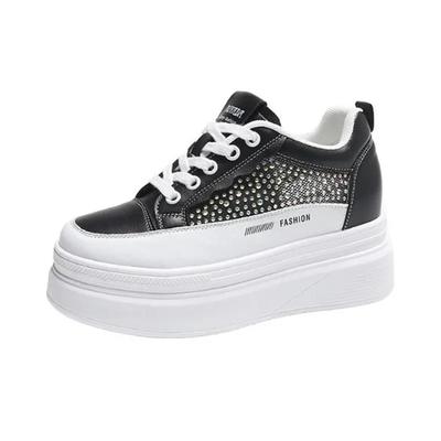 Fashion Outdoor Jogging Rhinestone Bling Sneakers Women Chunky Shoes Height Increase Design Ladies Footwear Leather Platform Trainers