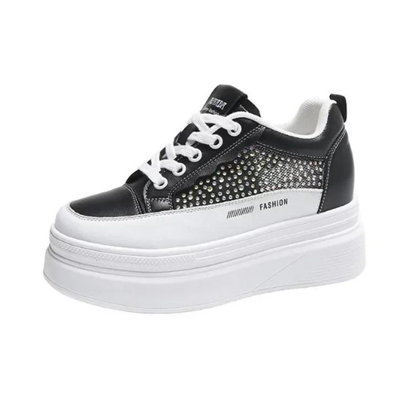 Fashion Outdoor Jogging Rhinestone Bling Sneakers Women Chunky Shoes height increase Design Ladies Footwear Leather Platform Trainers
