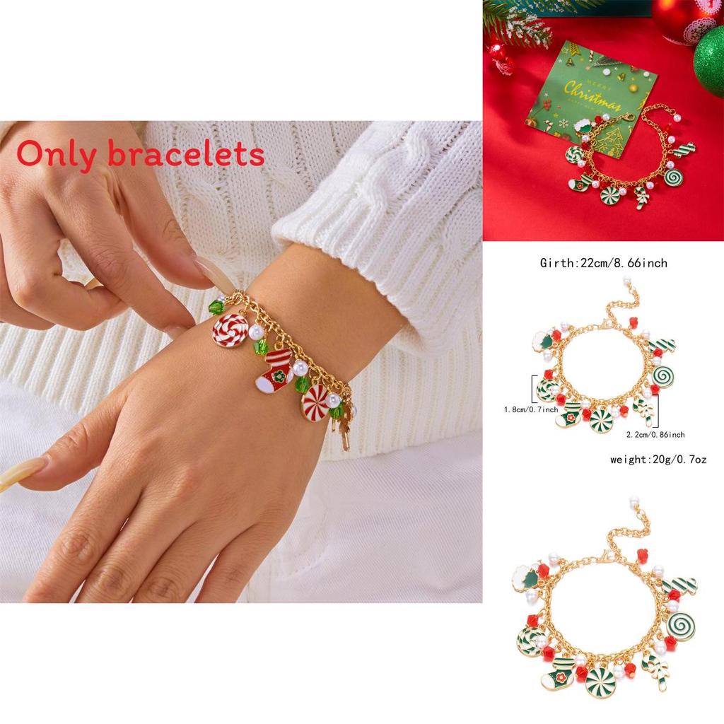 Christmas Santa Pendant Bracelets With Multicolor Candy Charms For Holiday Gift