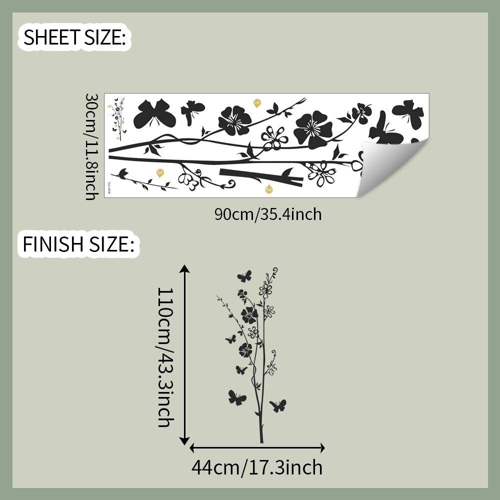 

Простые черные наклейки на холодильник с веткой, листом и бабочкой для украшения дома и декора. Наклейки на стену
