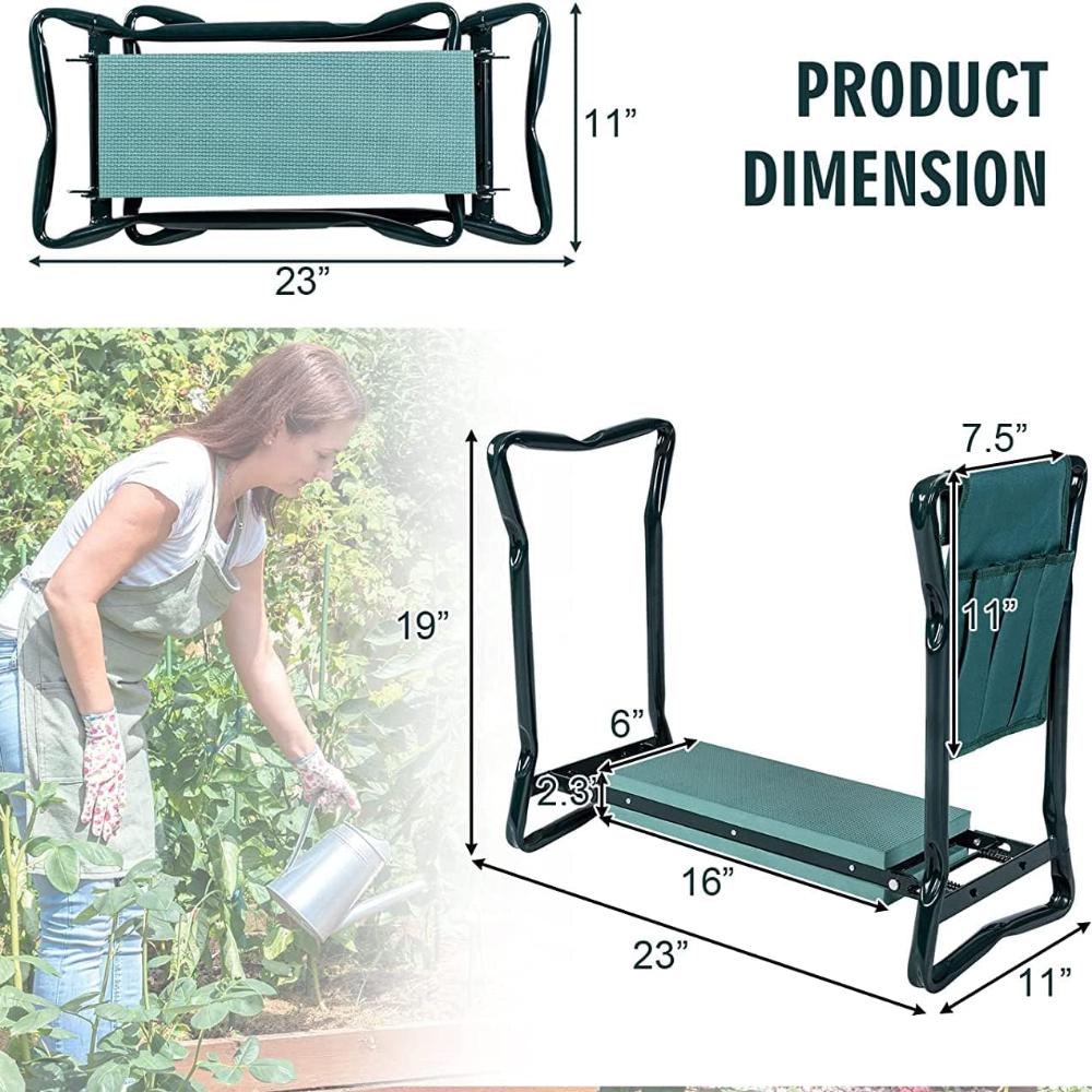 

Садовый подножный упор и сиденье 2 в 1, складное сиденье с подколенником из вспененного ЭВА и съемной сумкой для инструментов, прочная стальная рама, без сборки